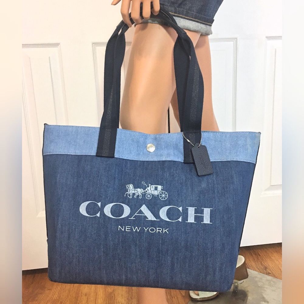 Coach Horse & Carriage Denim Blue Tote Bag Purse - Picture 3 of 9
